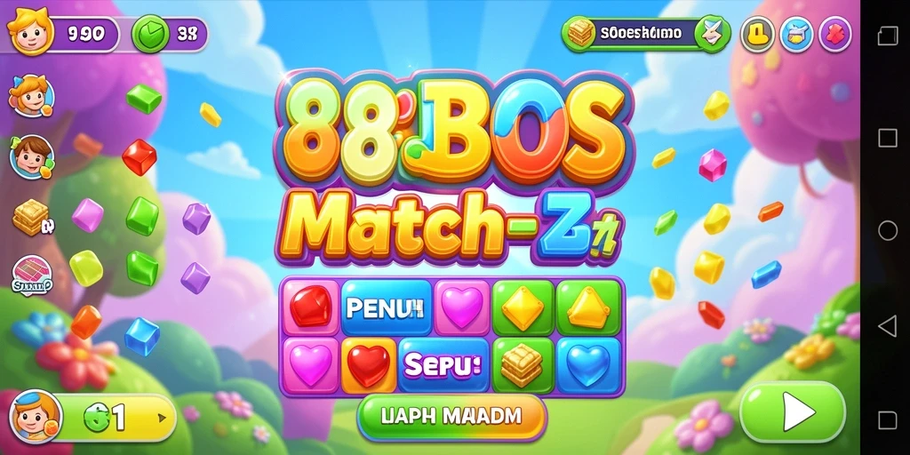Screenshot gameplay 88BOS yang menampilkan kombinasi warna-warni yang seru.