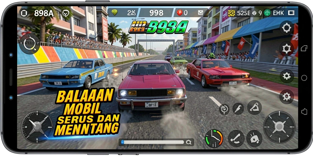 Gameplay balap yang seru dan mendebarkan di 898A.