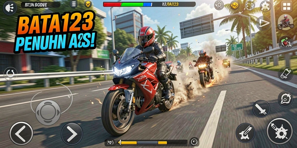 Screenshot BATA123 menampilkan balapan motor seru di trek yang menantang.