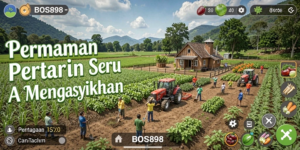 Screenshot utama yang menunjukkan gameplay seru dalam bertani.