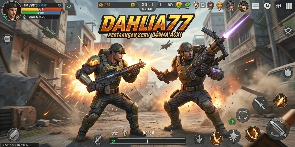 Gameplay action seru DAHLIA77 dengan karakter unik.