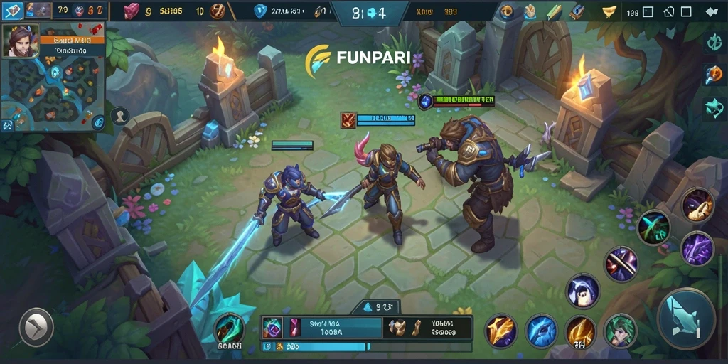 Tampilan gameplay mendebarkan dari FUNPARI, aksi MOBA yang seru.