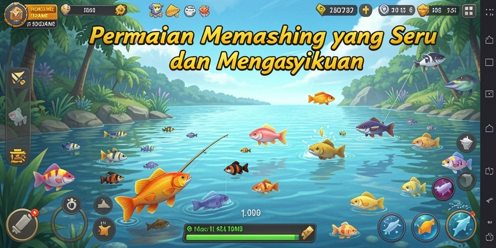Screenshot gameplay HOKIGAME dengan aksi memancing seru.