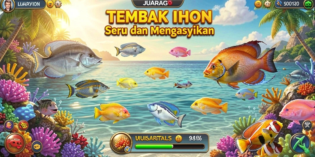 Screenshot gameplay JUARAGO menampilkan aksi menembak ikan yang seru.