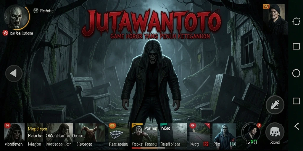 Screenshot gameplay JUTAWANTOTO menampilkan suasana horor yang mendebarkan.