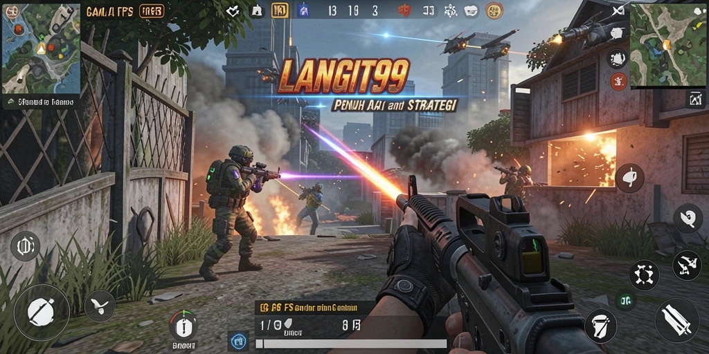 Tangkapan layar utama LANGIT99 menampilkan aksi intens dalam permainan FPS.