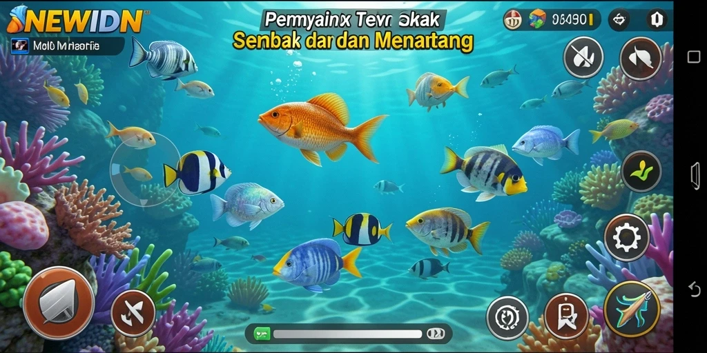 Screenshot gameplay <strong>NEWIDN</strong> menampilkan aksi menembak ikan yang seru dan mendebarkan.