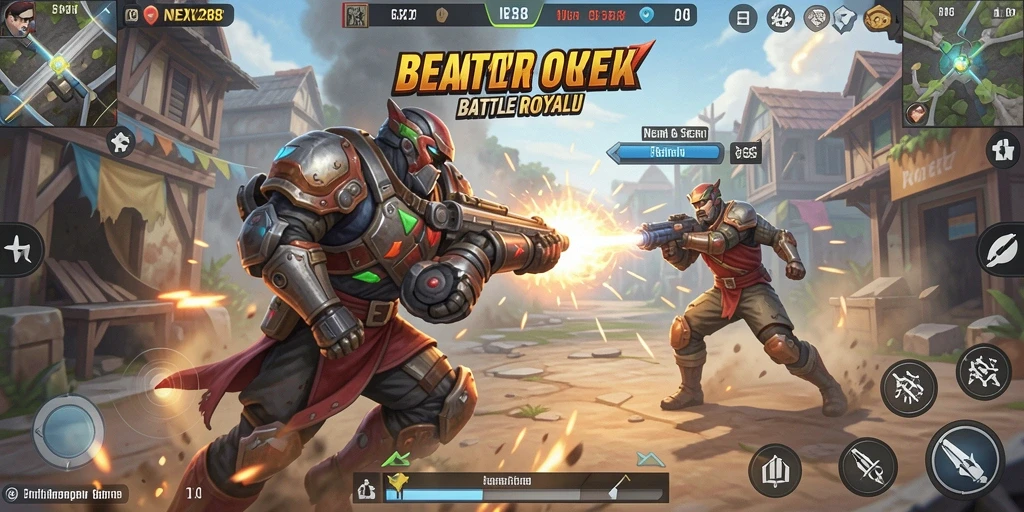 Screenshot NEX288 menunjukkan aksi seru dalam permainan Battle Royale.