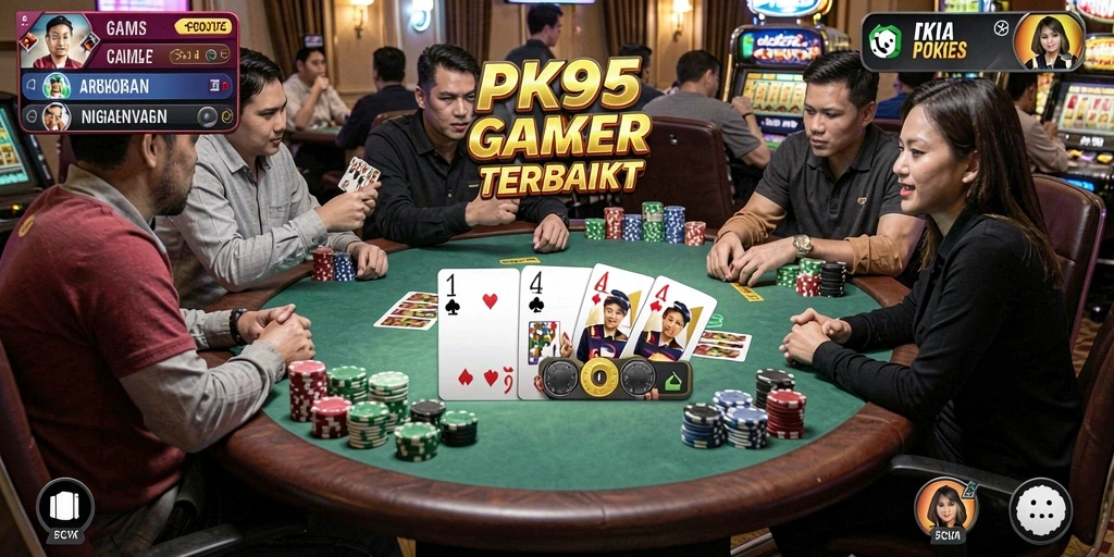 Tampilan gameplay seru dalam PK95 dengan pemain yang bersaing di meja.