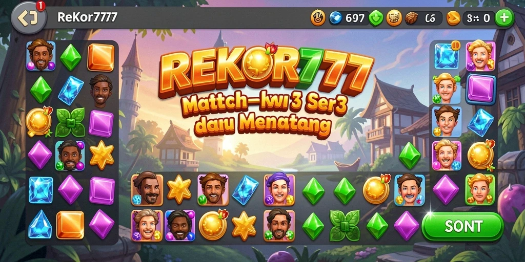Screenshot gameplay REKOR777 menampilkan tantangan seru game Match-3.