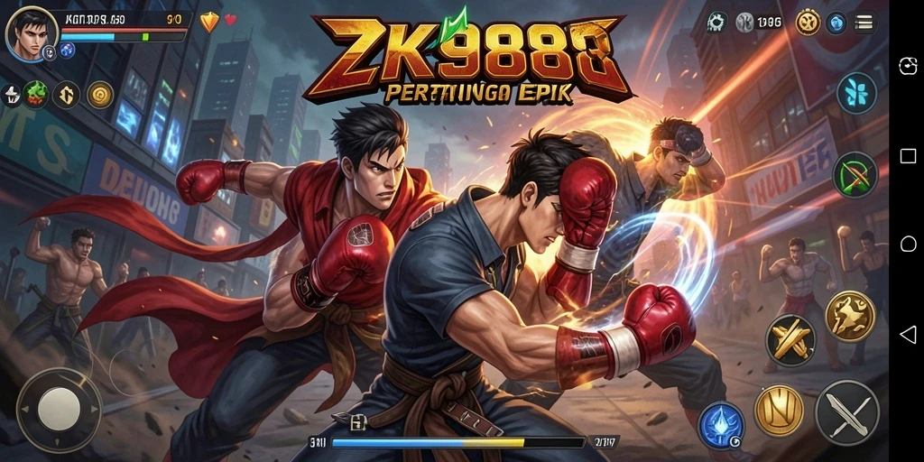 Screenshot ZK988 menampilkan aksi pertarungan seru antara karakter-karakter kuat.